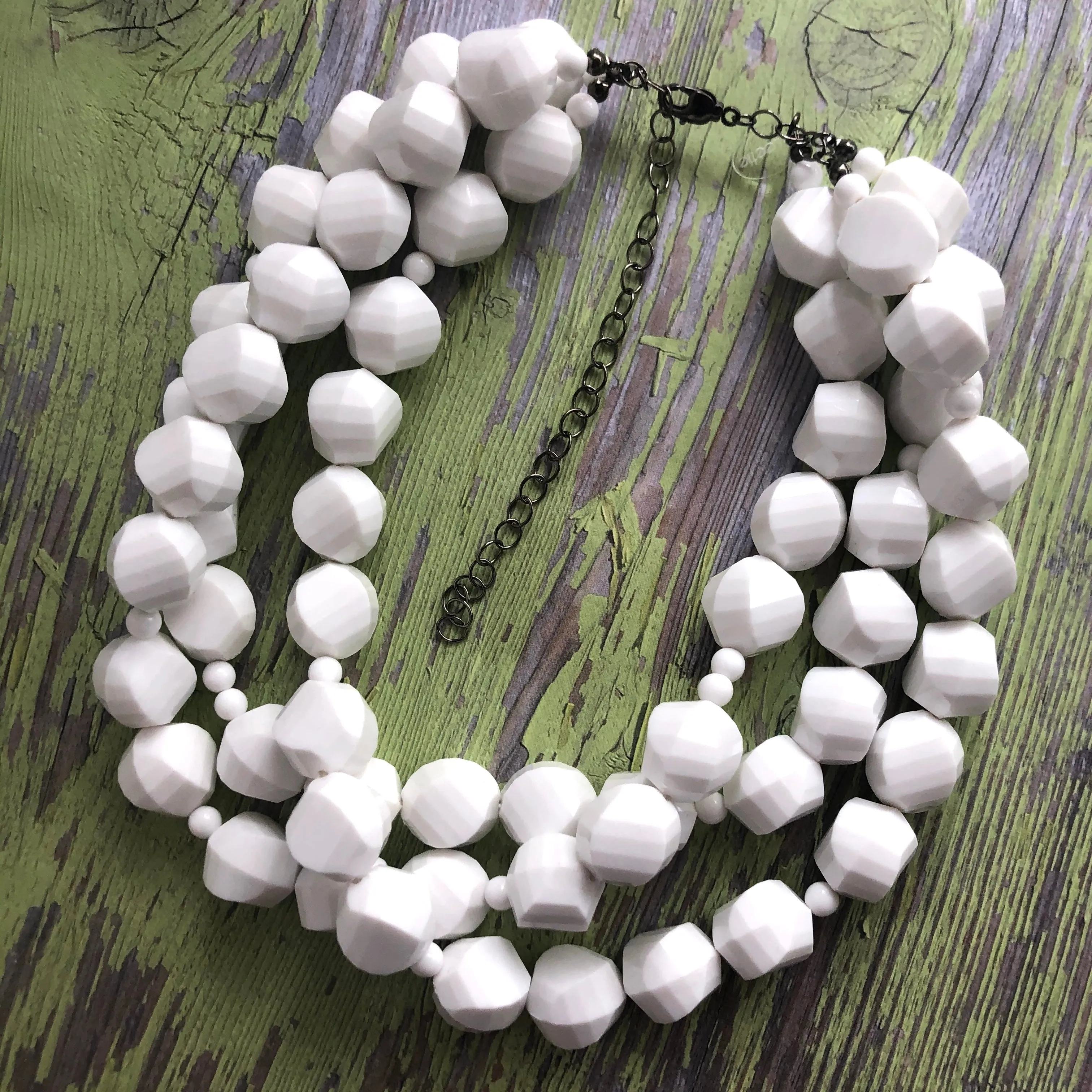 White Faceted Beaded Morgan Necklace
