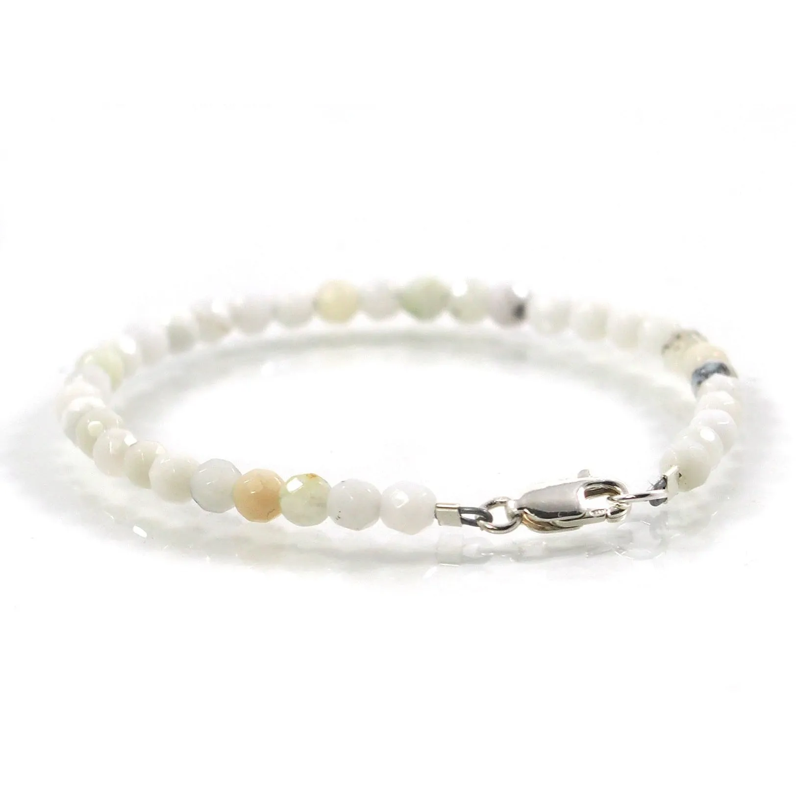 White Opal 4mm Faceted Round Bracelet with Sterling Silver Lobster Clasp