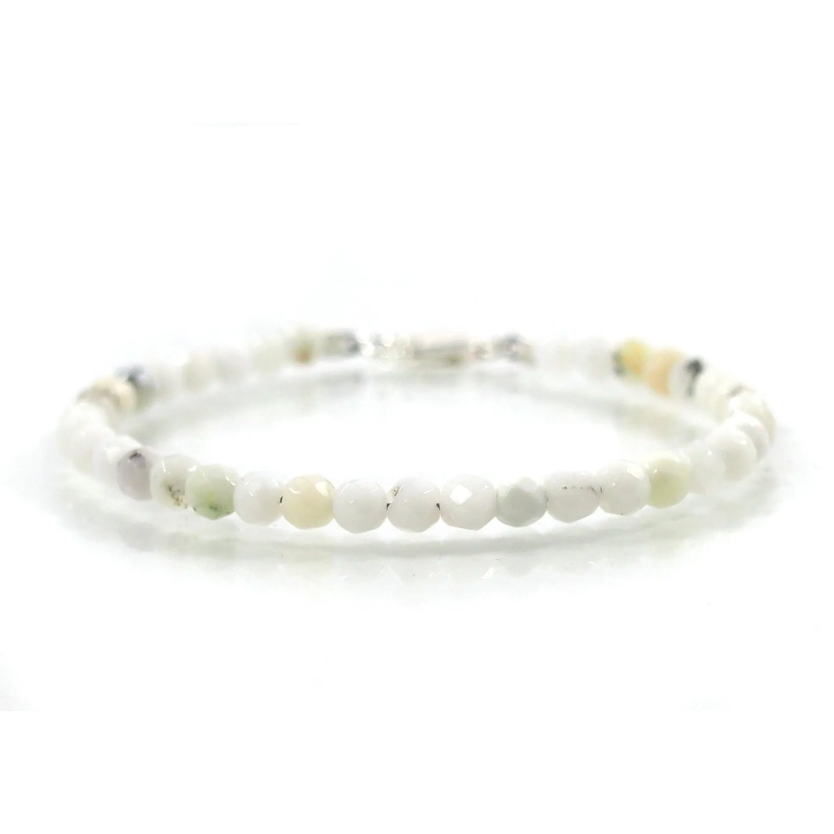 White Opal 4mm Faceted Round Bracelet with Sterling Silver Lobster Clasp