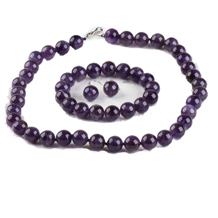 Women's 12mm Natural Gemstone Beaded Necklace, Bracelet and Earrings Set
