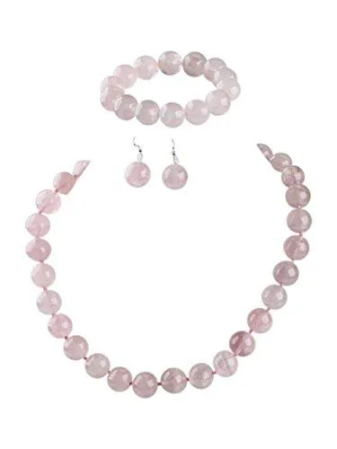 Women's 12mm Natural Gemstone Beaded Necklace, Bracelet and Earrings Set