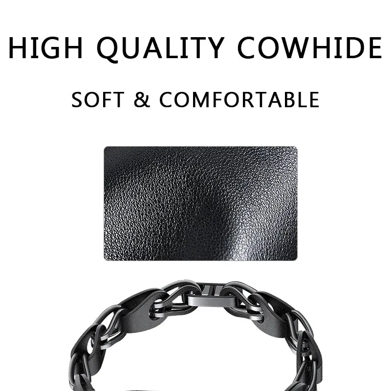 Xiaomi Mi Band 8 Stainless Steel Leather Ring Chain Belt | Silver & Black