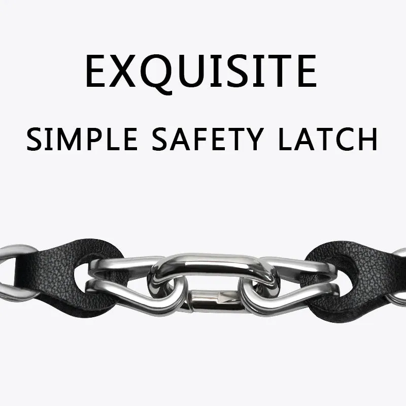 Xiaomi Mi Band 8 Stainless Steel Leather Ring Chain Belt | Silver & Black