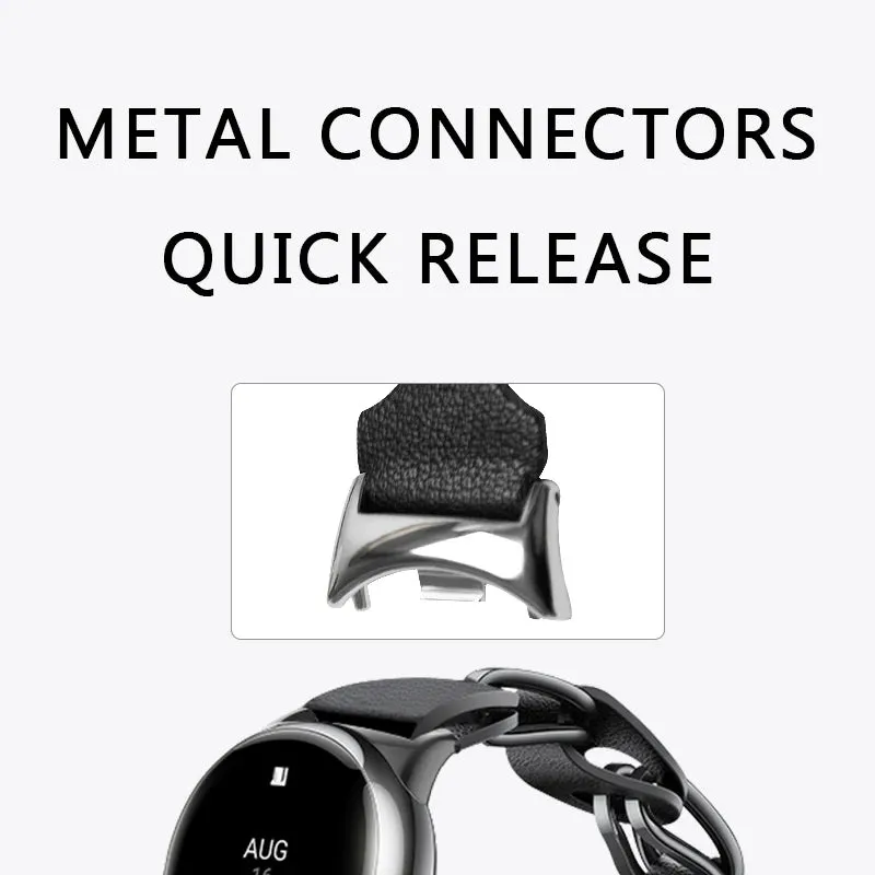 Xiaomi Mi Band 8 Stainless Steel Leather Ring Chain Belt | Silver & Black