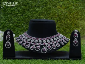 Zircon choker floral design with ruby and cz stones