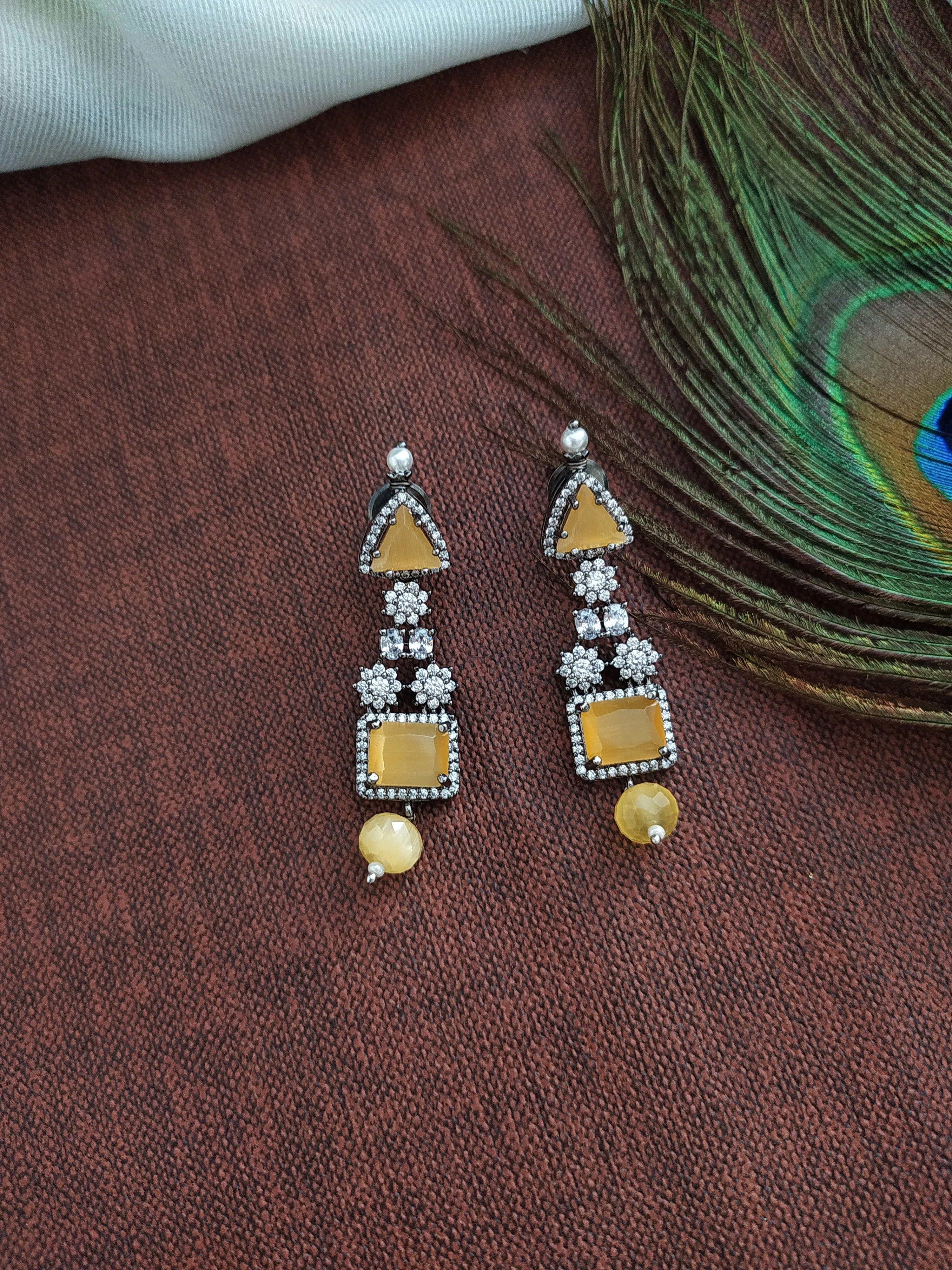 Zircon necklace with beautiful beads dangling Having Victorian Polish